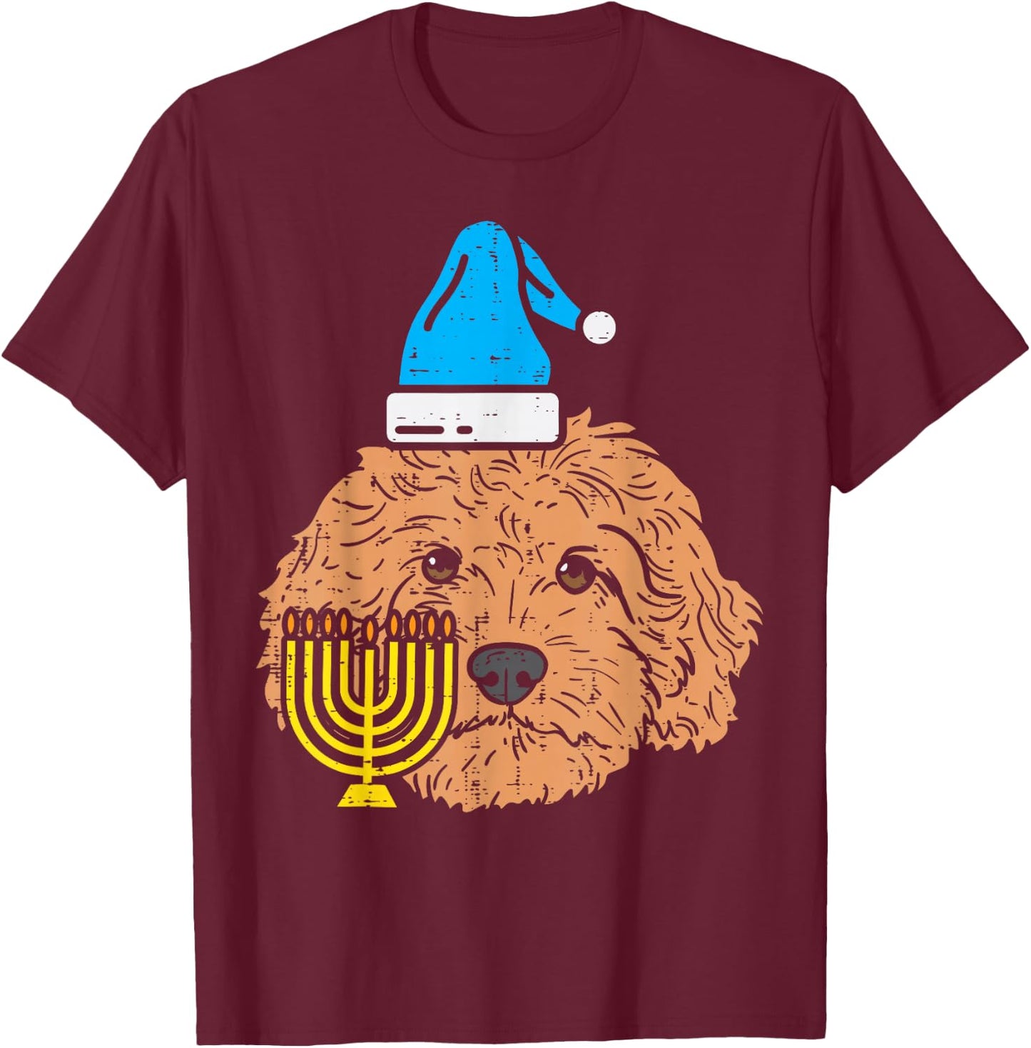 Goldendoodle Menorah Jewish Animal Pet Dog Hanukkah Gift T-Shirt - T-Shirt | Maroon