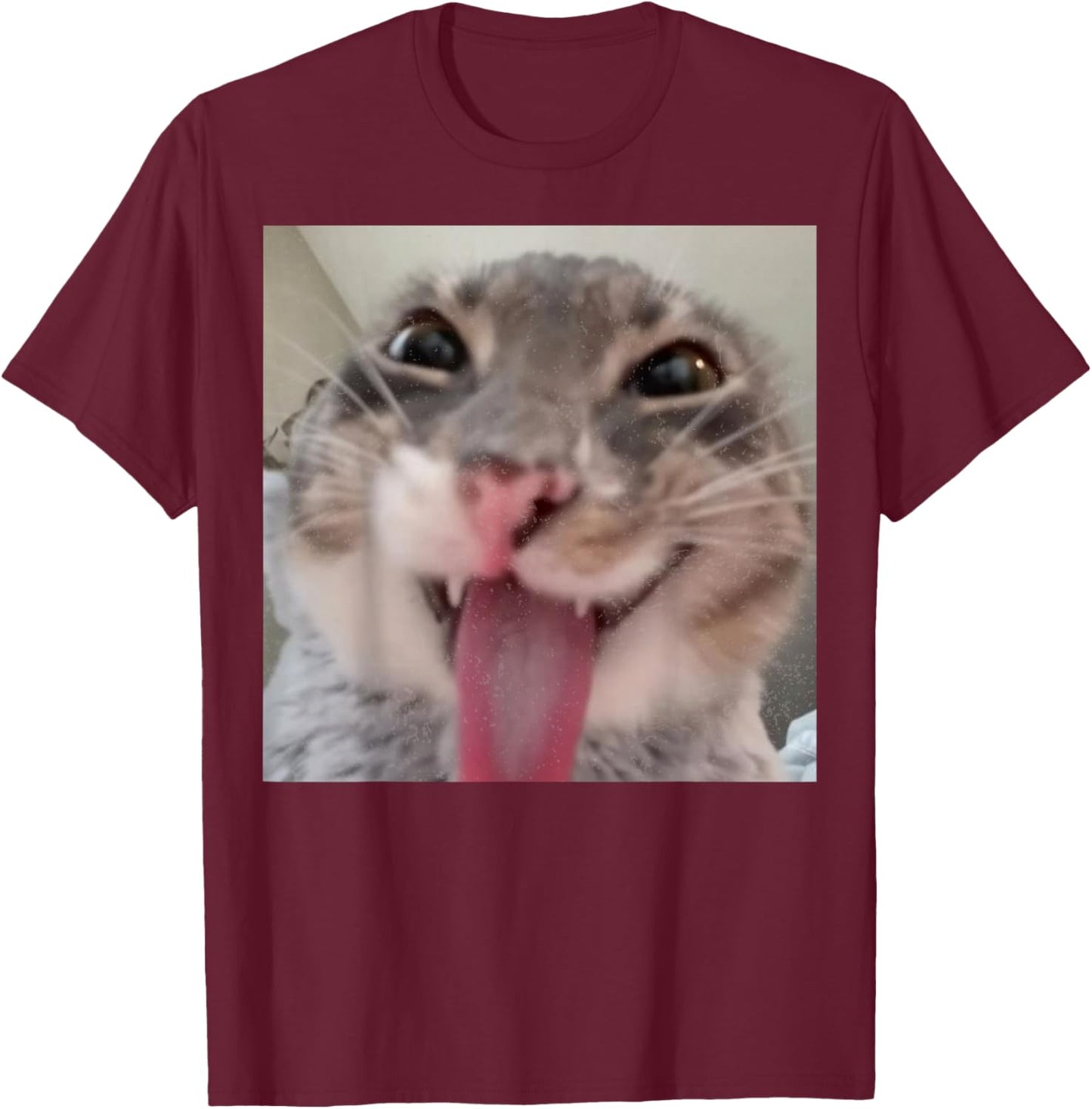 Funny Derpy Cat Tongue Out Wacky Silly Smiling Kitty Face T-Shirt - T-Shirt | Maroon
