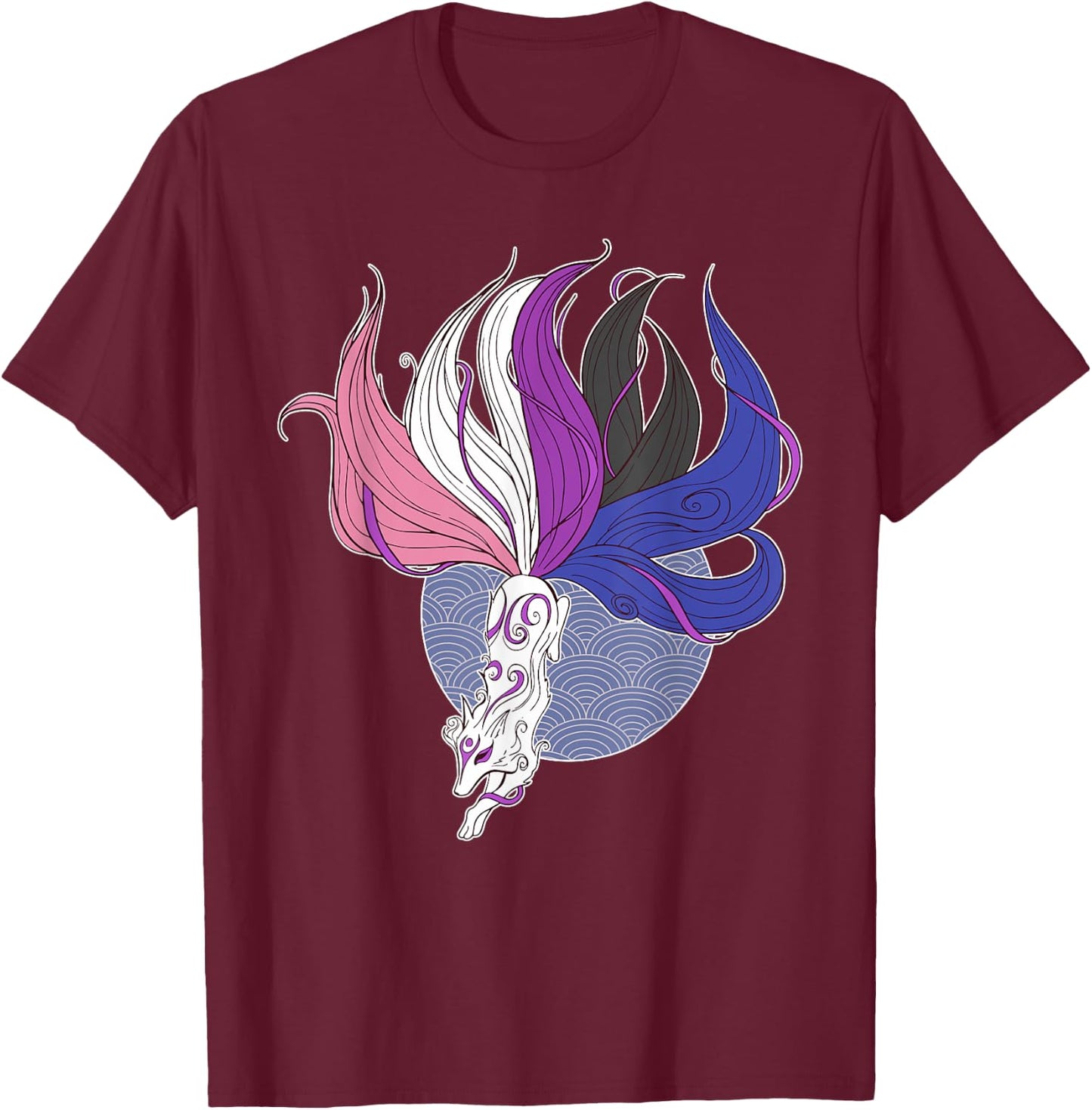 Genderfluid Pride Flag Kitsune Nonbinary Gay Trans Japan Fox T-Shirt - T-Shirt | Maroon