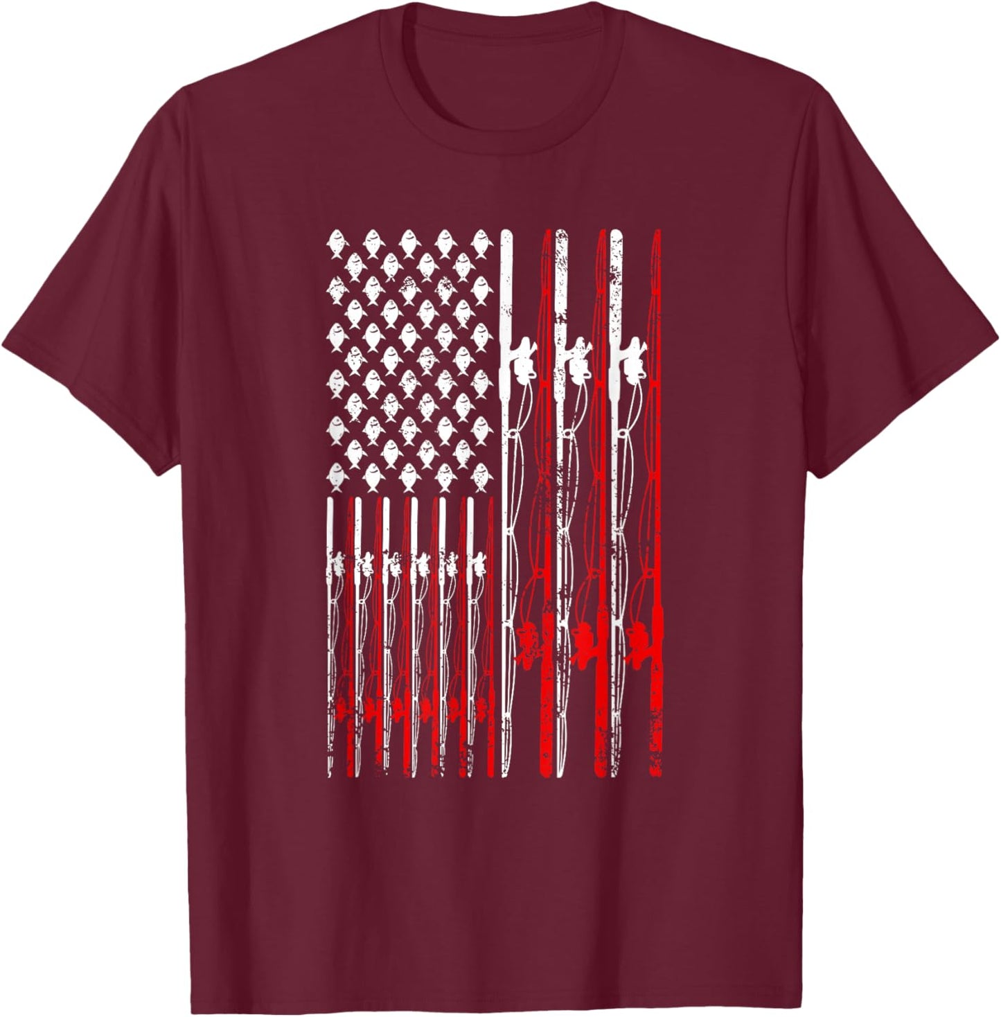 American Flag Fishing Rod Fishing Lover Vintage Fisherman T-Shirt - T-Shirt | Maroon
