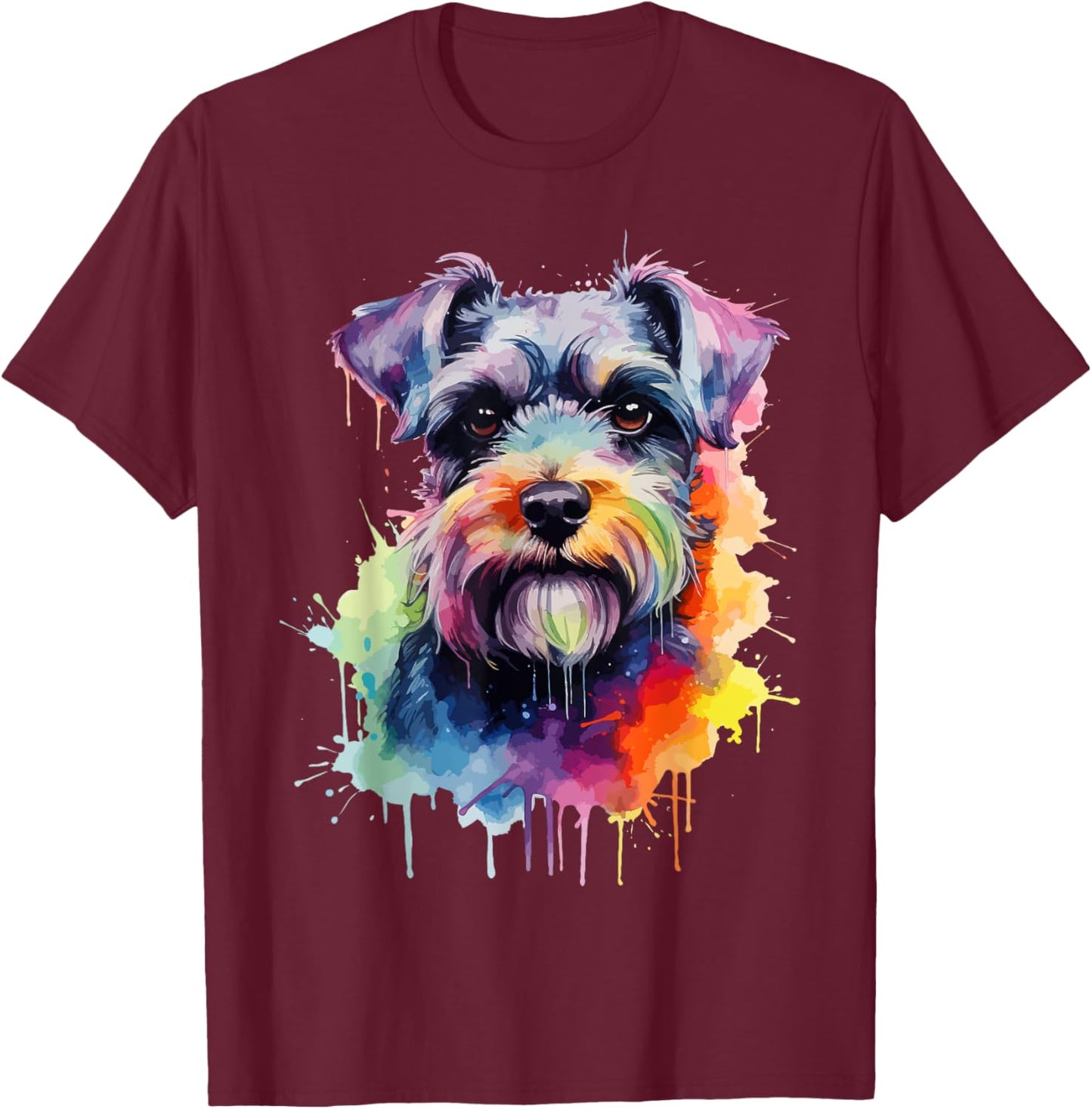 Mini Schnauzer Lovers Pop Art Color Mini Schnauzer Dog T-Shirt - T-Shirt | Maroon
