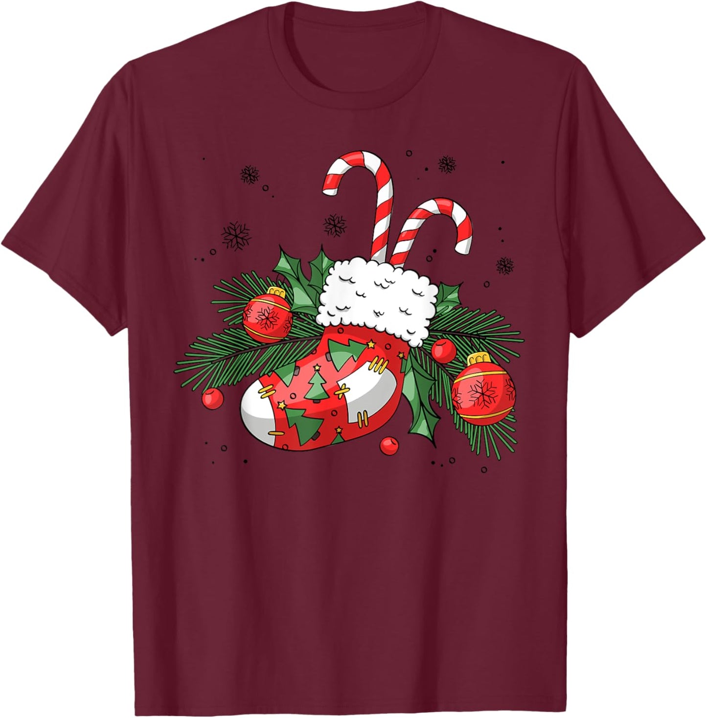 Funny Retro Merry Christmas Stocking Candy Cane Xmas Holiday T-Shirt - T-Shirt | Maroon