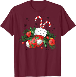 Funny Retro Merry Christmas Stocking Candy Cane Xmas Holiday T-Shirt - T-Shirt | Maroon
