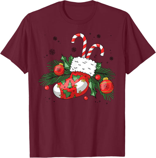 Funny Retro Merry Christmas Stocking Candy Cane Xmas Holiday T-Shirt - T-Shirt | Maroon