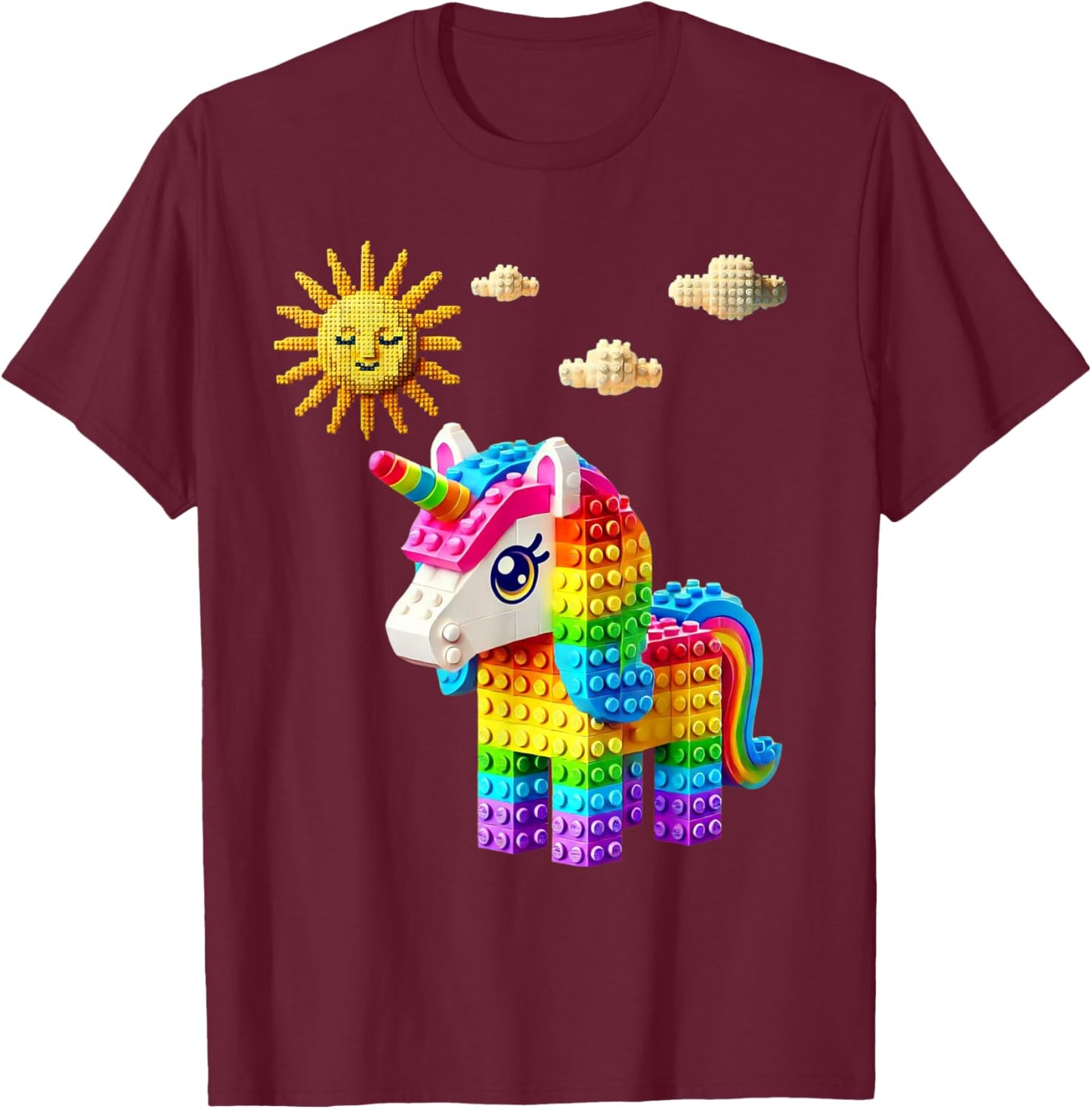 Unicorn Lover Master Builder Bricks Blocks Play Toys Girls T-Shirt - T-Shirt | Maroon