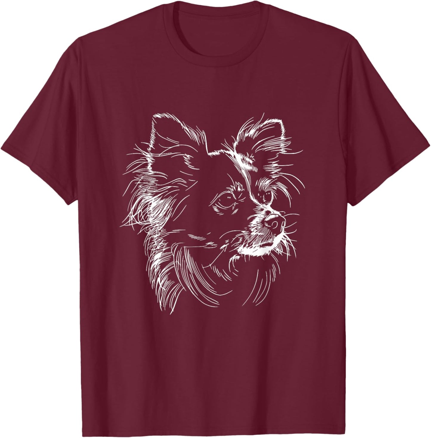 Papillon Dog Face Graphic Design , Small, Black T-Shirt - T-Shirt | Maroon