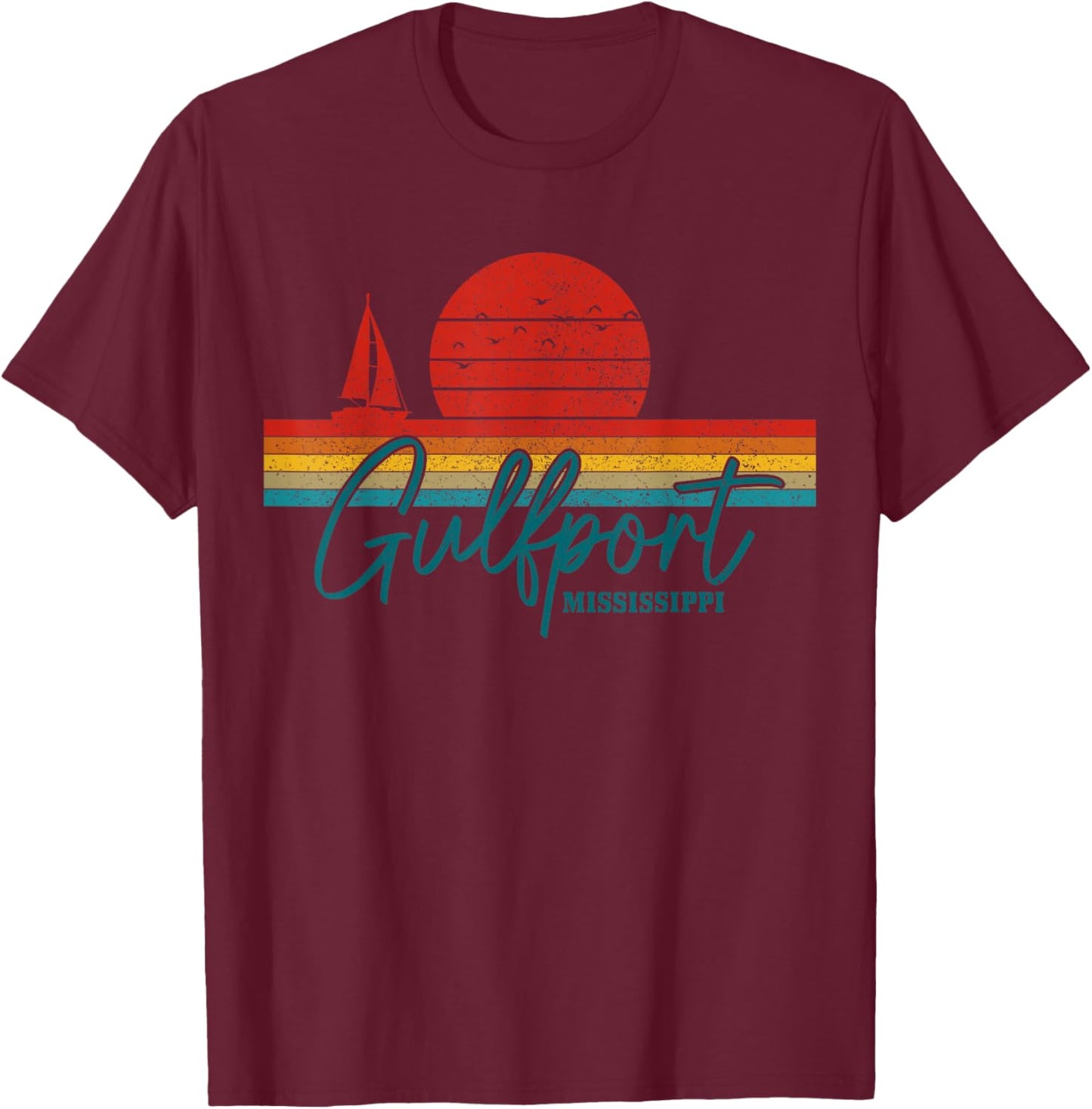 Gulfport Mississippi Vintage USA Souvenir T-Shirt - T-Shirt | Maroon