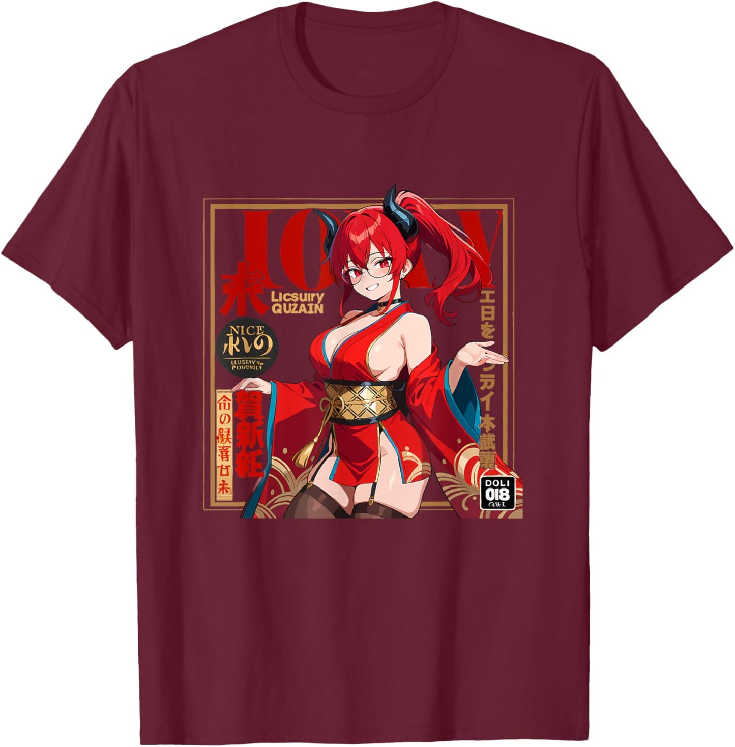 Waifu Sexy Anime Girl Couverture Page de Couverture Style Japonais T-Shirt - T-Shirt | Maroon