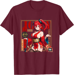 Waifu Sexy Anime Girl Couverture Page de Couverture Style Japonais T-Shirt - T-Shirt | Maroon