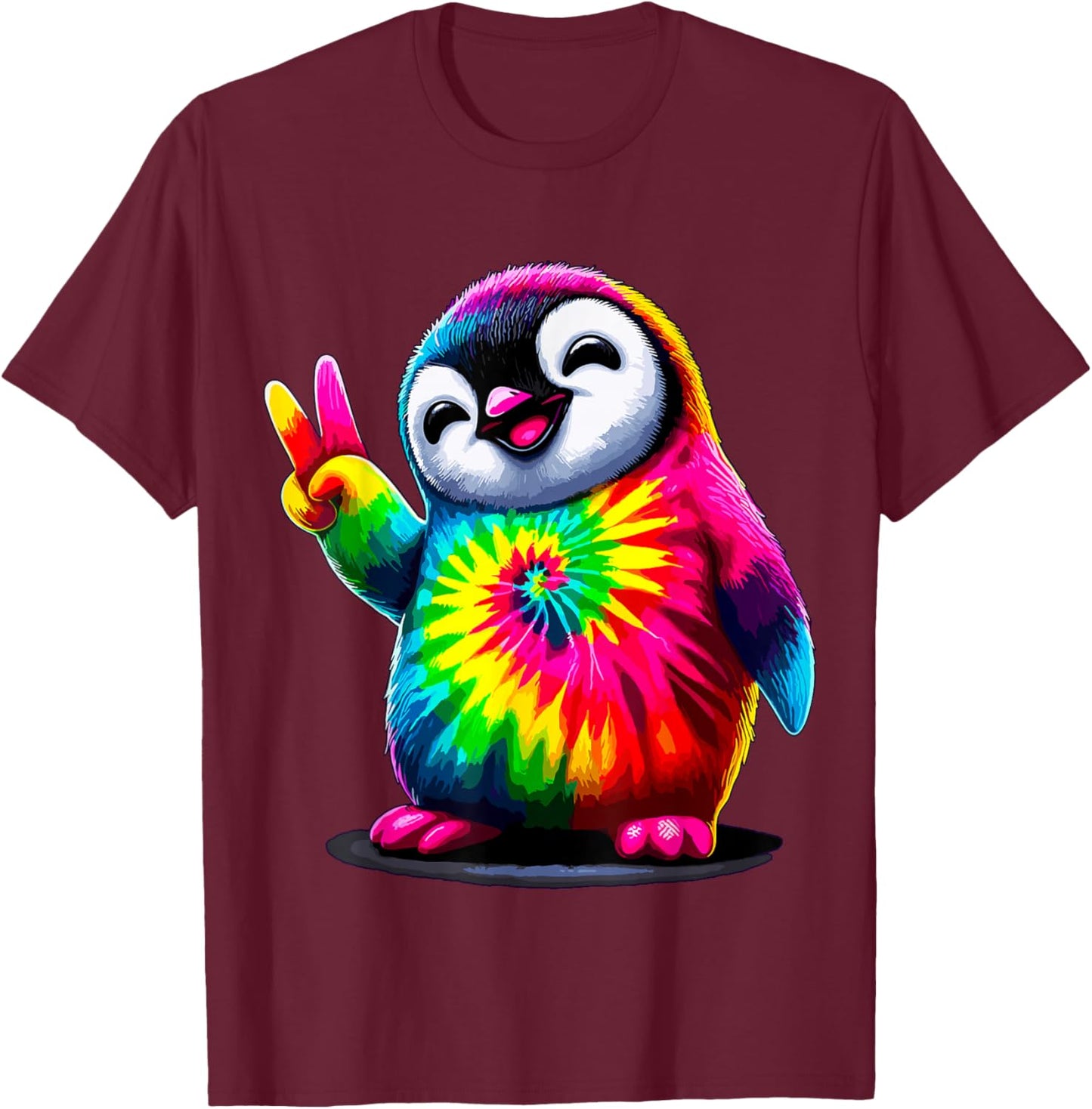 Tie-Dye Penguin Hippie Peace Sign T-Shirt - T-Shirt | Maroon