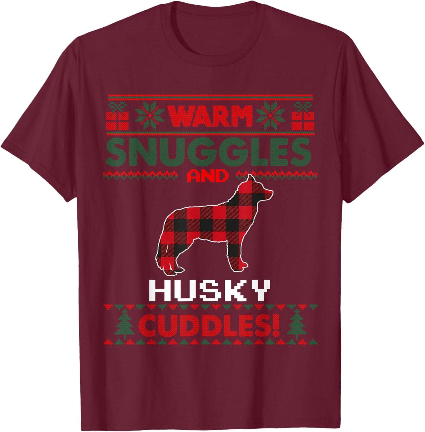 Siberian Husky Christmas Pajama Shirt Ugly Christmas Sweater Women Kids T-Shirt - T-Shirt | Maroon
