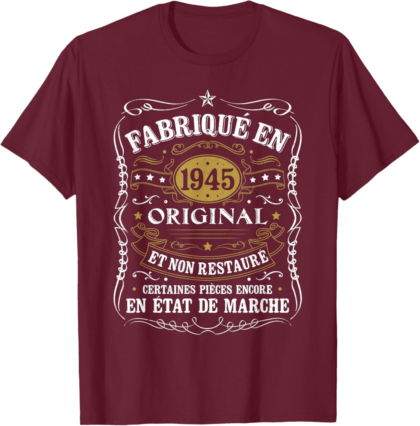 80th Birthday Man Humor Gift Vintage 1945 , Black, S T-Shirt - T-Shirt | Maroon
