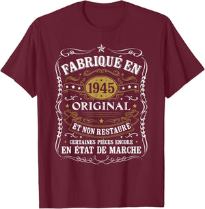 80th Birthday Man Humor Gift Vintage 1945 , Black, S T-Shirt - T-Shirt | Maroon