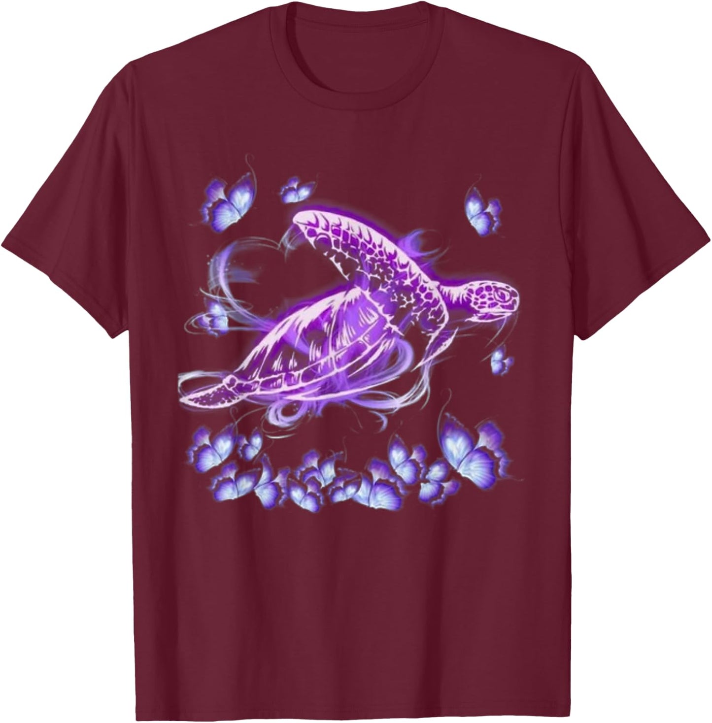 Purple - Sea Turtle Butterfly T-Shirt - T-Shirt | Maroon