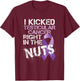 Testicular Cancer Awareness Survivor Kicked In The Nuts Ball T-Shirt - T-Shirt | Maroon