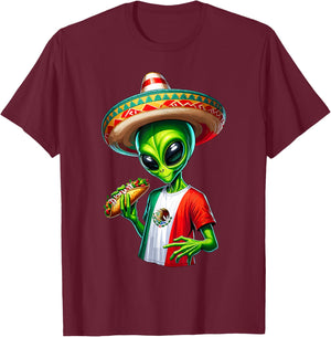 Alien Enchilada Cinco De Mayo Mexico Sombrero Enchiladas T-Shirt - T-Shirt | Maroon