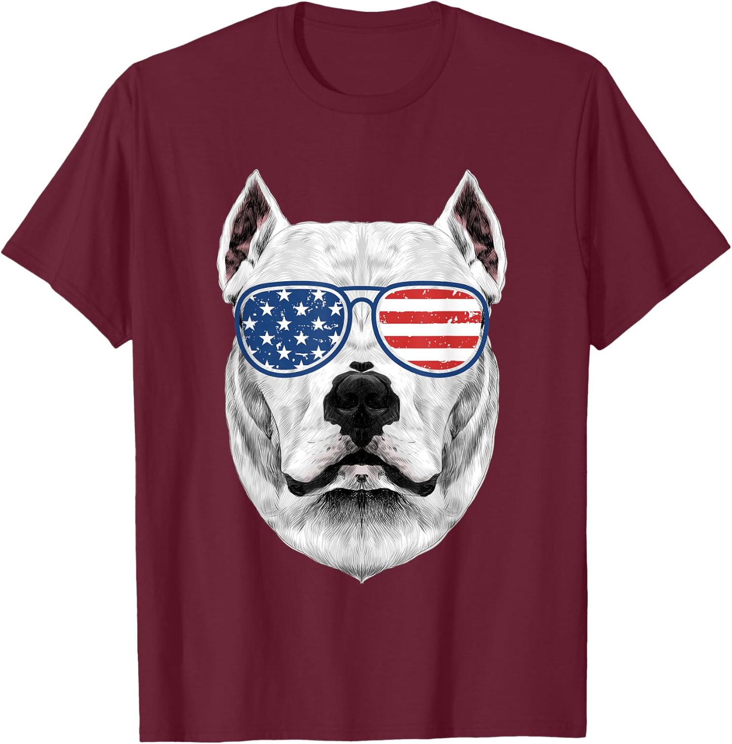Dogo Argentino Shirt Men Women Kids American Flag Dog T-Shirt - T-Shirt | Maroon