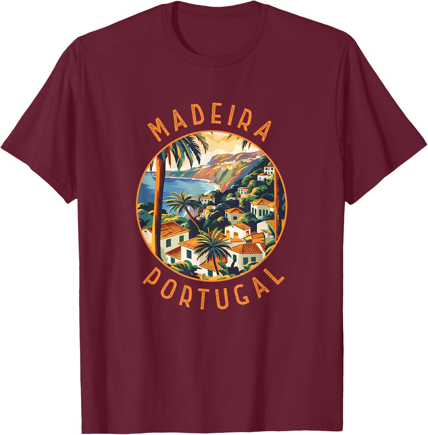 Madeira Portugal Retro Distressed Circle Vintage T-Shirt - T-Shirt | Maroon