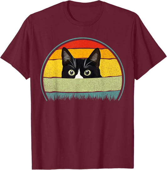 Tuxedo cat vintage retro cats loves T-Shirt - T-Shirt | Maroon