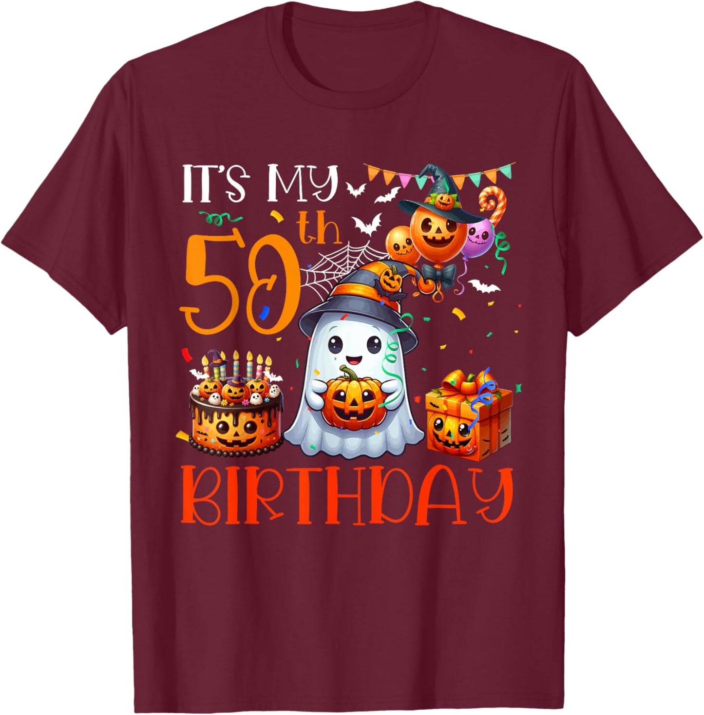 It's My 50th Birthday Halloween Ghost Boo Funny Party Lover T-Shirt - T-Shirt | Maroon