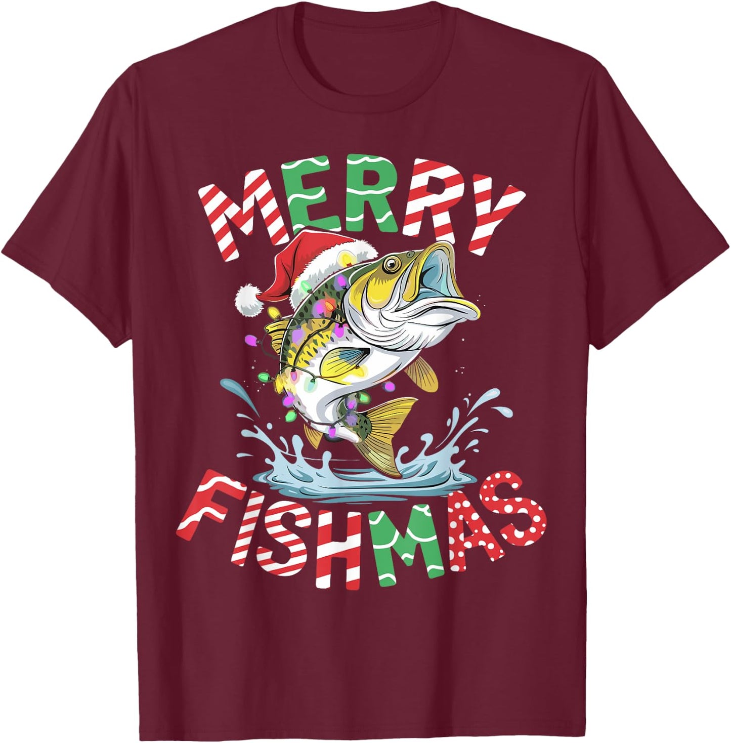 Merry Fishmas Santa Fishing Funny Fisherman Christmas T-Shirt - T-Shirt | Maroon
