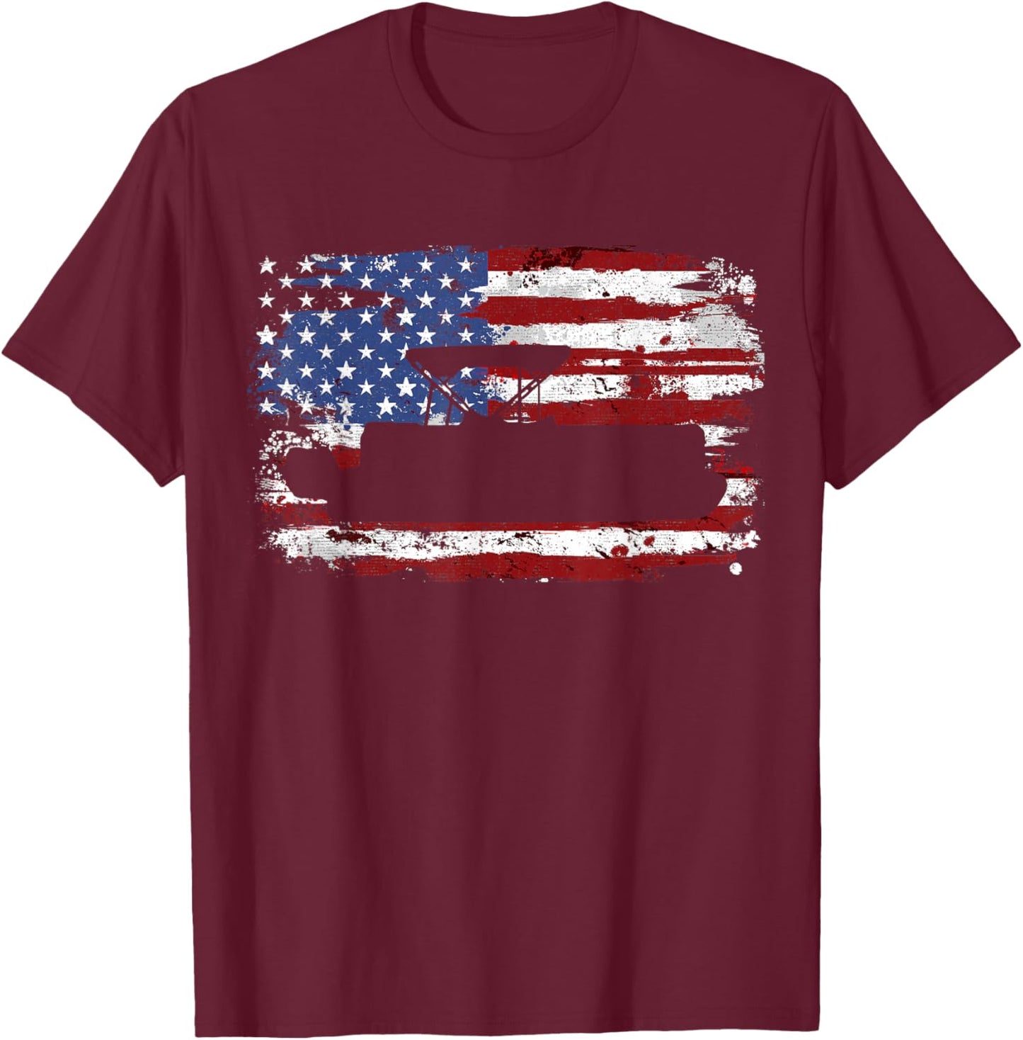 American Flag Pontoon Vintage Style T-Shirt - T-Shirt | Maroon