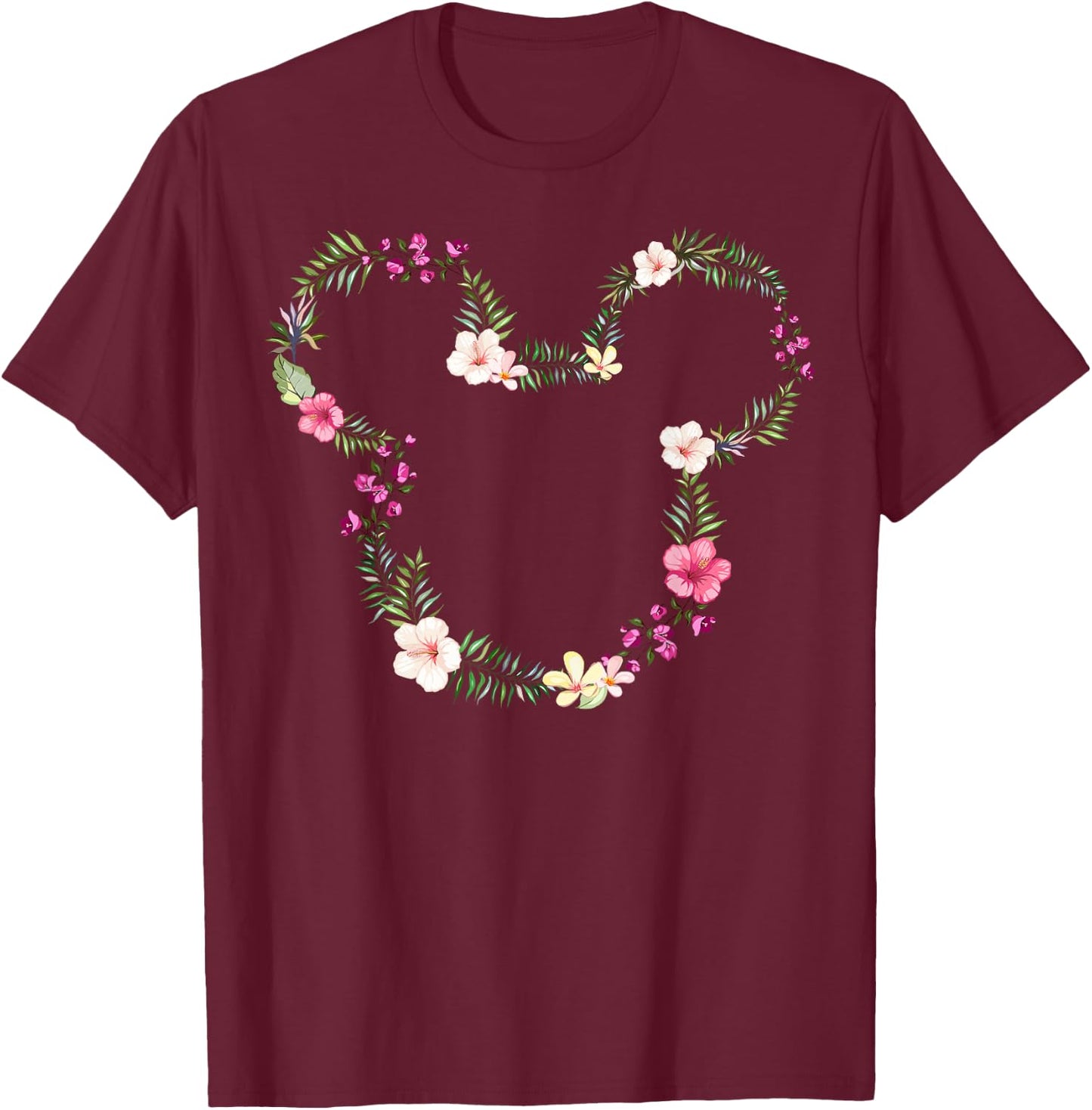 Disney Mickey & Friends Mickey Tropical Floral Ears Small T-Shirt - T-Shirt | Maroon