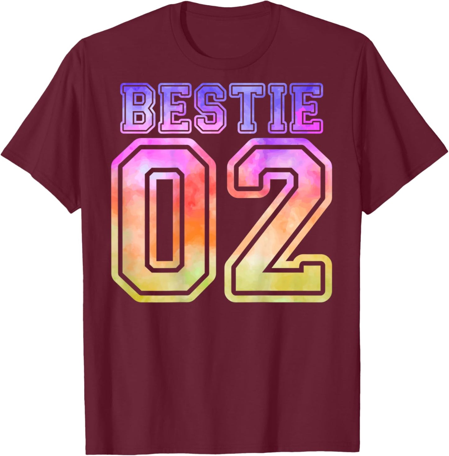 BFF 02 Best Friends Bestie Matching Tie Dye (On Back) T-Shirt - T-Shirt | Maroon