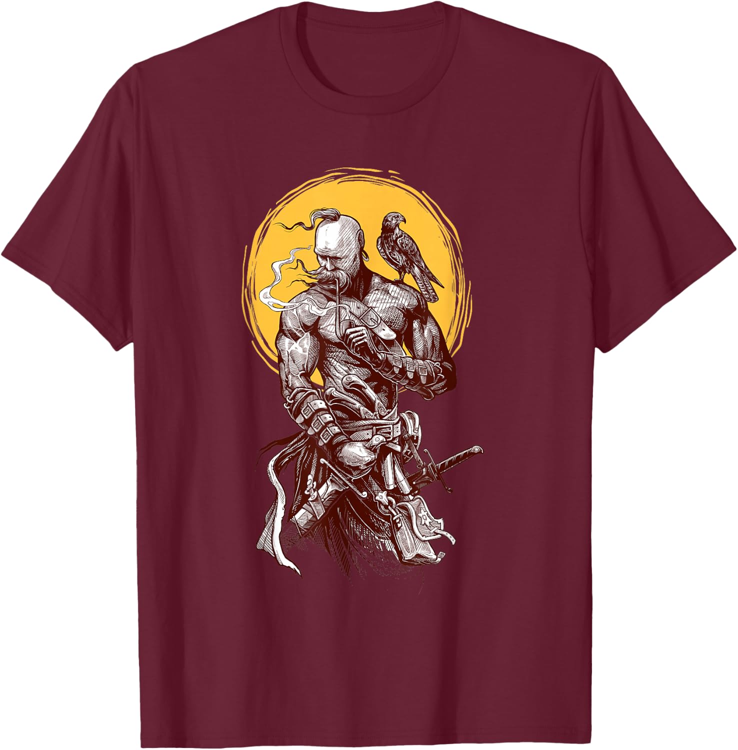 Ukrainian Cossack Warrior Holding Sword Fighting for Ukraine T-Shirt - T-Shirt | Maroon