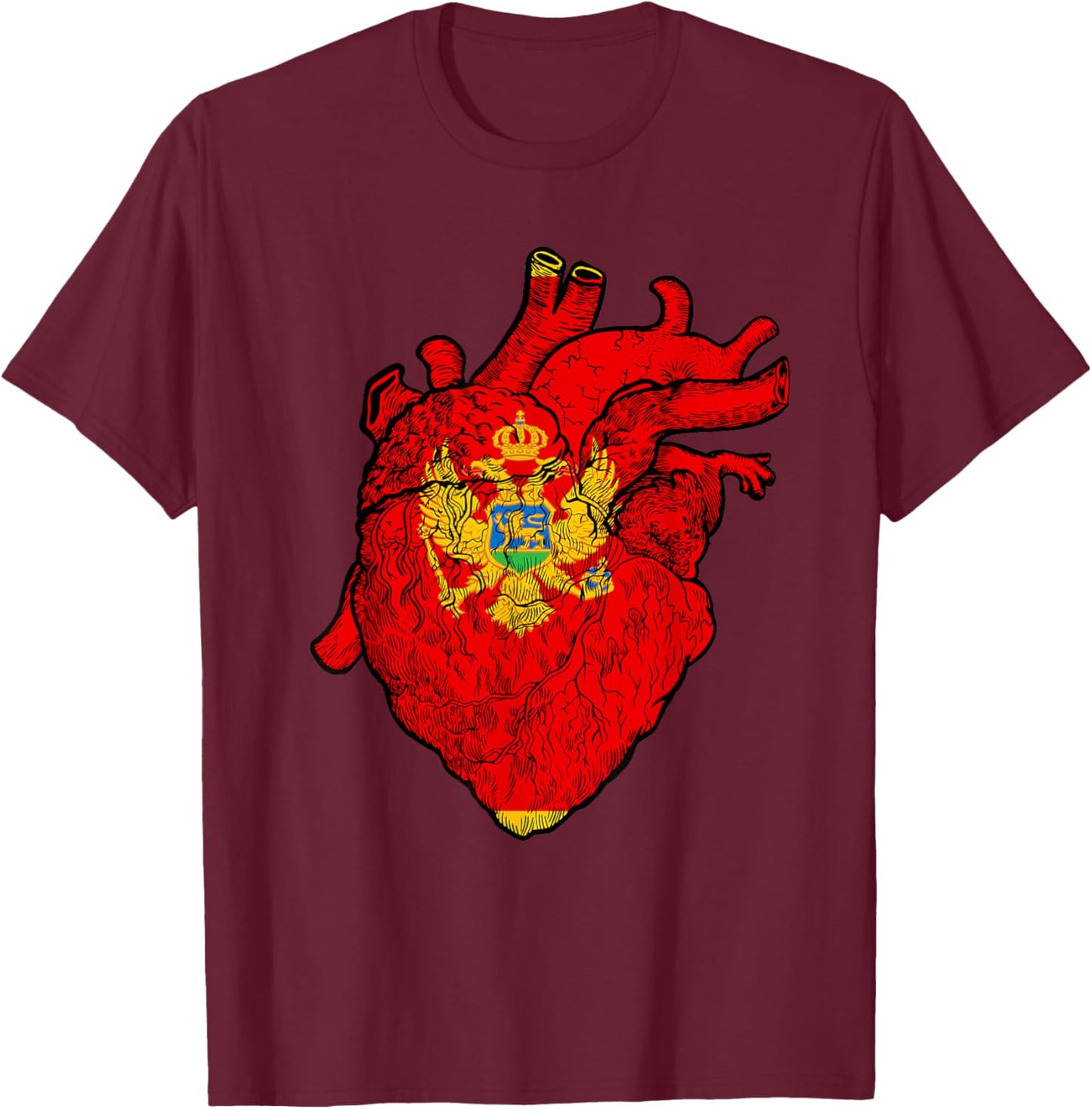 Montenegrin Roots Heart Montenegro Flag Montenegrin Pride T-Shirt - T-Shirt | Maroon