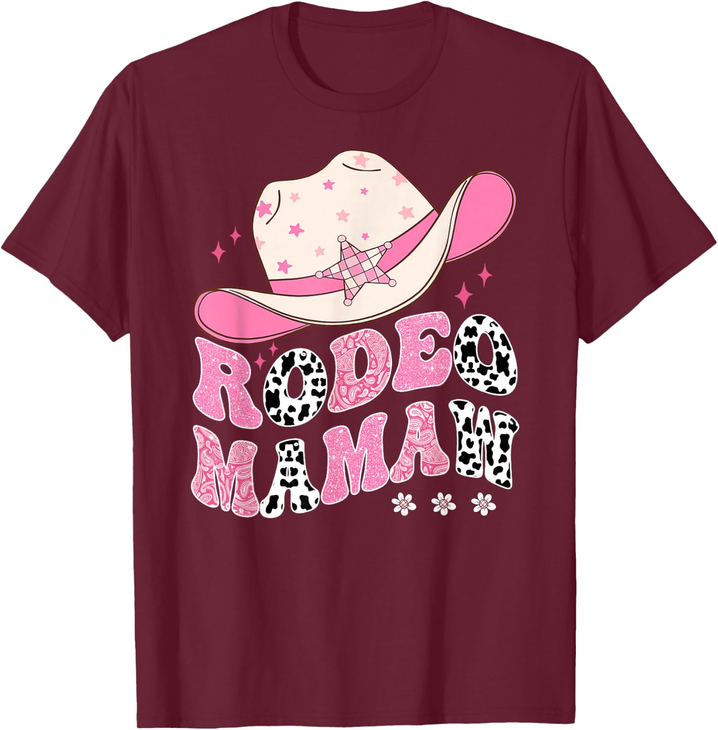 Rodeo Mamaw Pink CowGirl 1St Birthday Family Matching T-Shirt - T-Shirt | Maroon