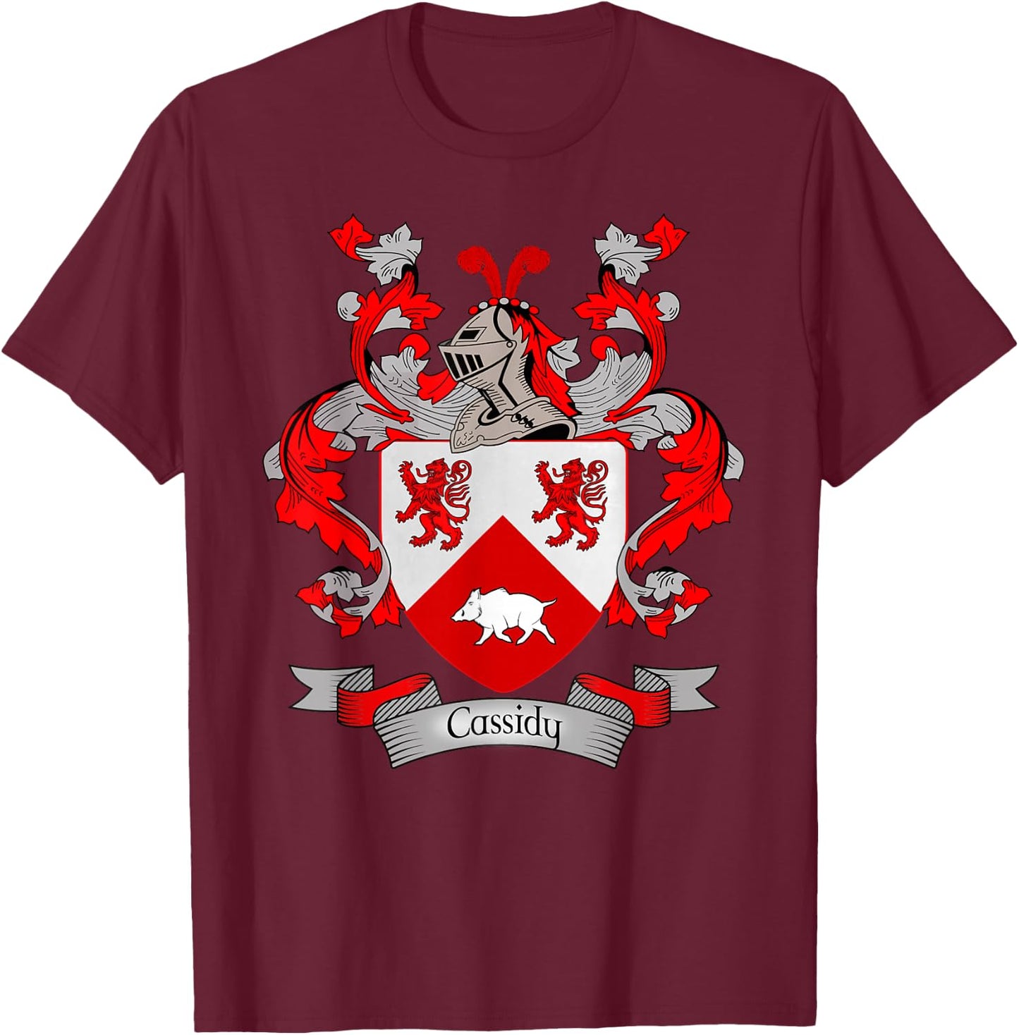 Cassidy Coat of Arms | Cassidy Surname Family Crest T-Shirt - T-Shirt | Maroon