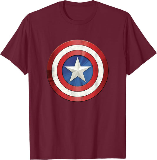Marvel Comics Classic Distressed Captain America Shield T-Shirt - T-Shirt | Maroon