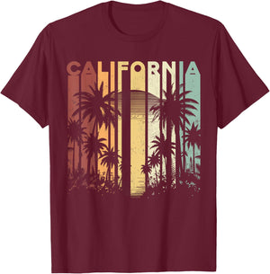Retro Cali Summer Vacation Surfing Palm Trees California T-Shirt - T-Shirt | Maroon