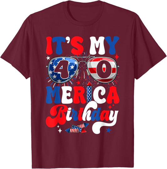 It's My 40th Merica Birthday USA American Flag 4th Of July Kids Men T-Shirt - T-Shirt | Maroon