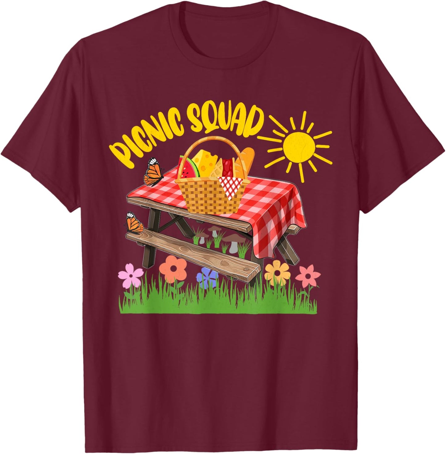 Picnic Squad, Picnic Table, Picnic Birthday Party Summer Men Women Girls Kids T-Shirt - T-Shirt | Maroon
