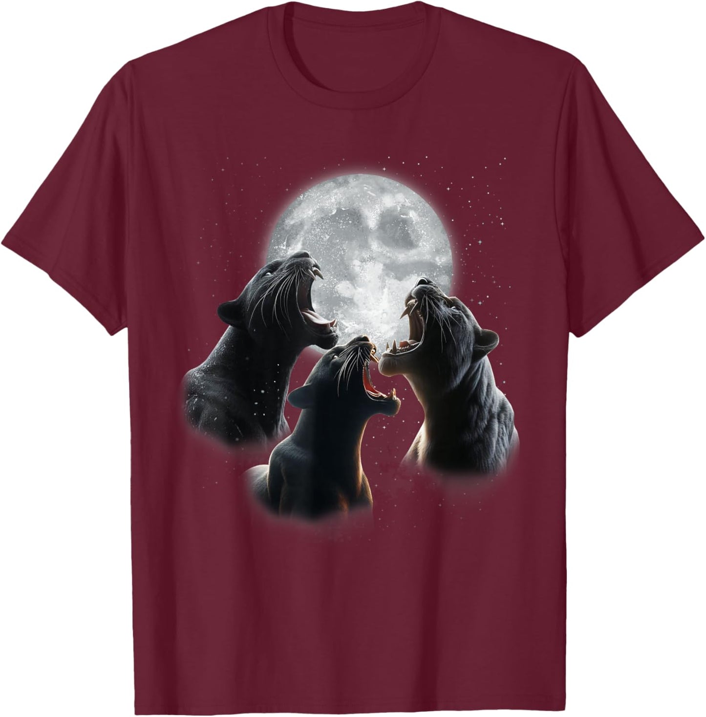 3 Panther Howling At The Moon Black Panther Leopard Jaguar T-Shirt - T-Shirt | Maroon