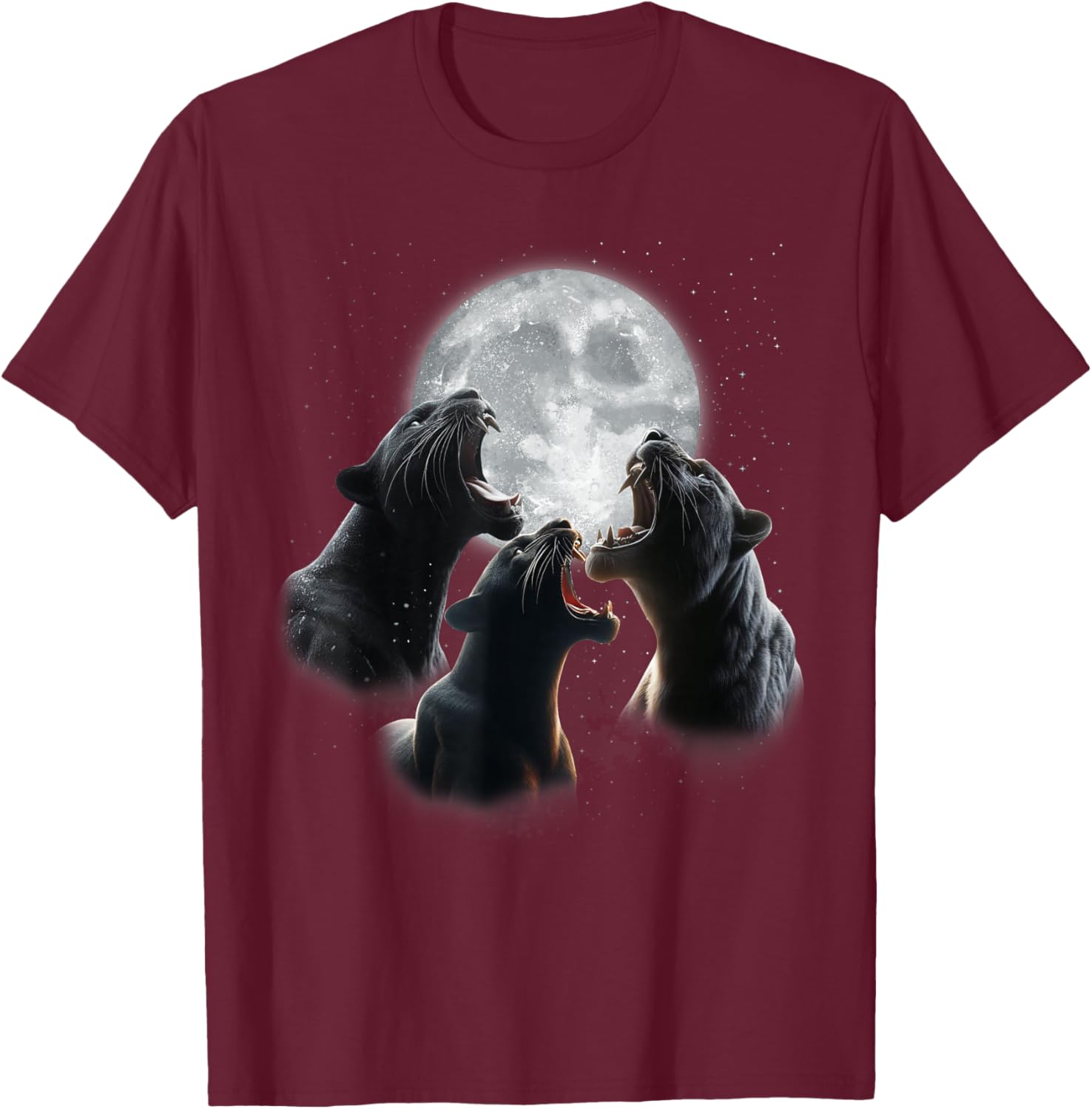 3 Panther Howling At The Moon Black Panther Leopard Jaguar T-Shirt - T-Shirt | Maroon