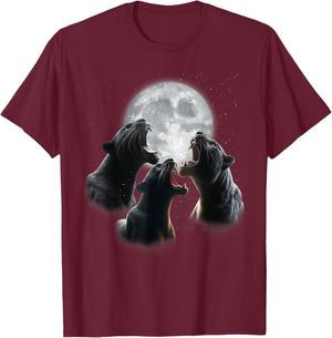 3 Panther Howling At The Moon Black Panther Leopard Jaguar T-Shirt - T-Shirt | Maroon