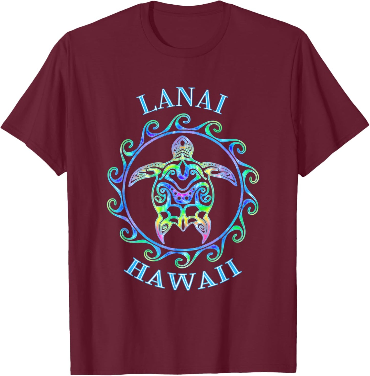 Lanai Hawaii Vacation Colorful Turtle T-Shirt - T-Shirt | Maroon