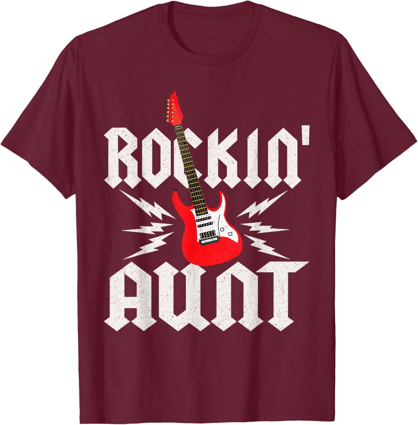 Aunt Rockin One Birthday Family Matching Rock Guitar T-Shirt - T-Shirt | Maroon