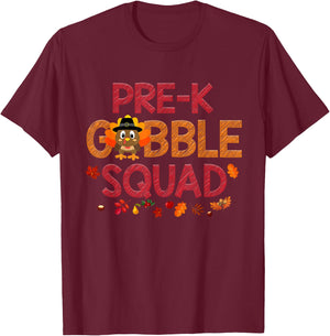 Pre K Gobble Squad Funny Turkey Thanksgiving T-Shirt - T-Shirt | Maroon