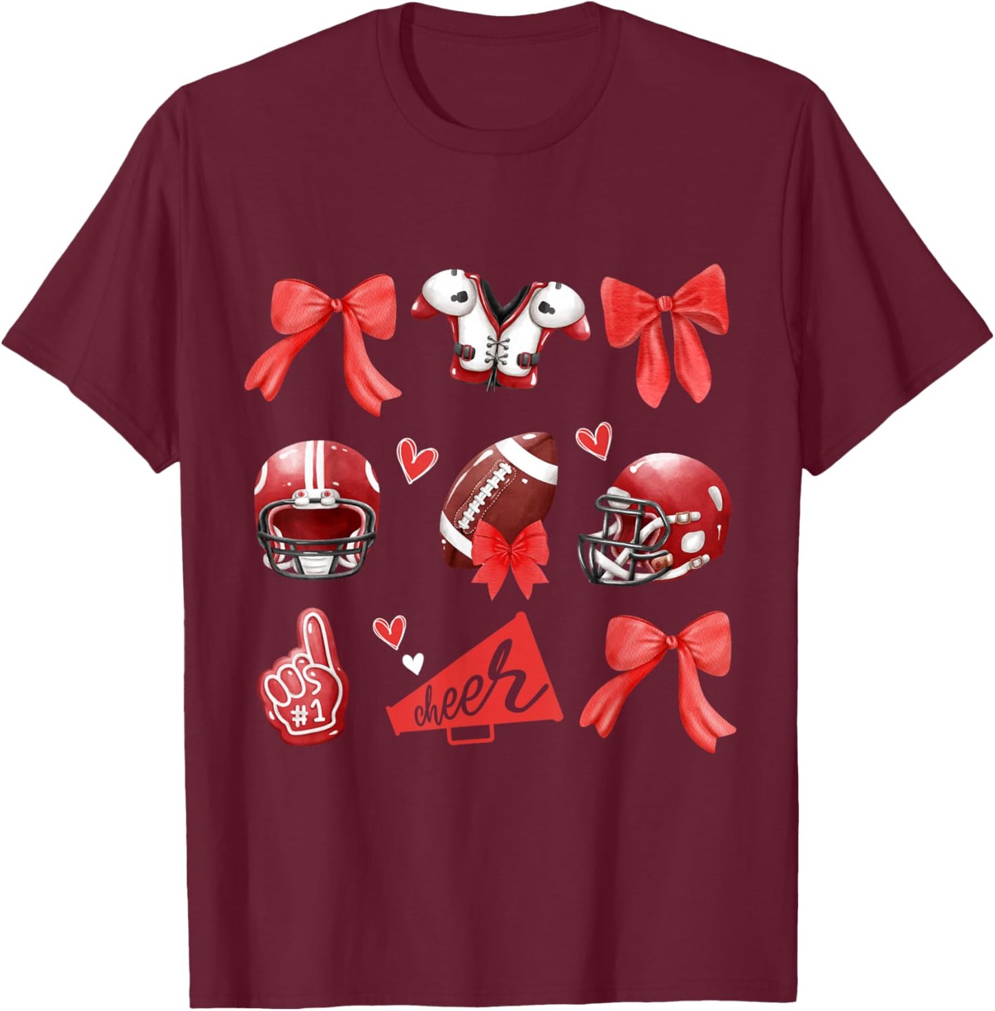 Cheer Football Mom Coquette Bow Game Mom Women Girls Kids T-Shirt - T-Shirt | Maroon