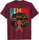 Gemini Queen Retro Afro Black Women Zodiac Sign T-Shirt - T-Shirt | Maroon