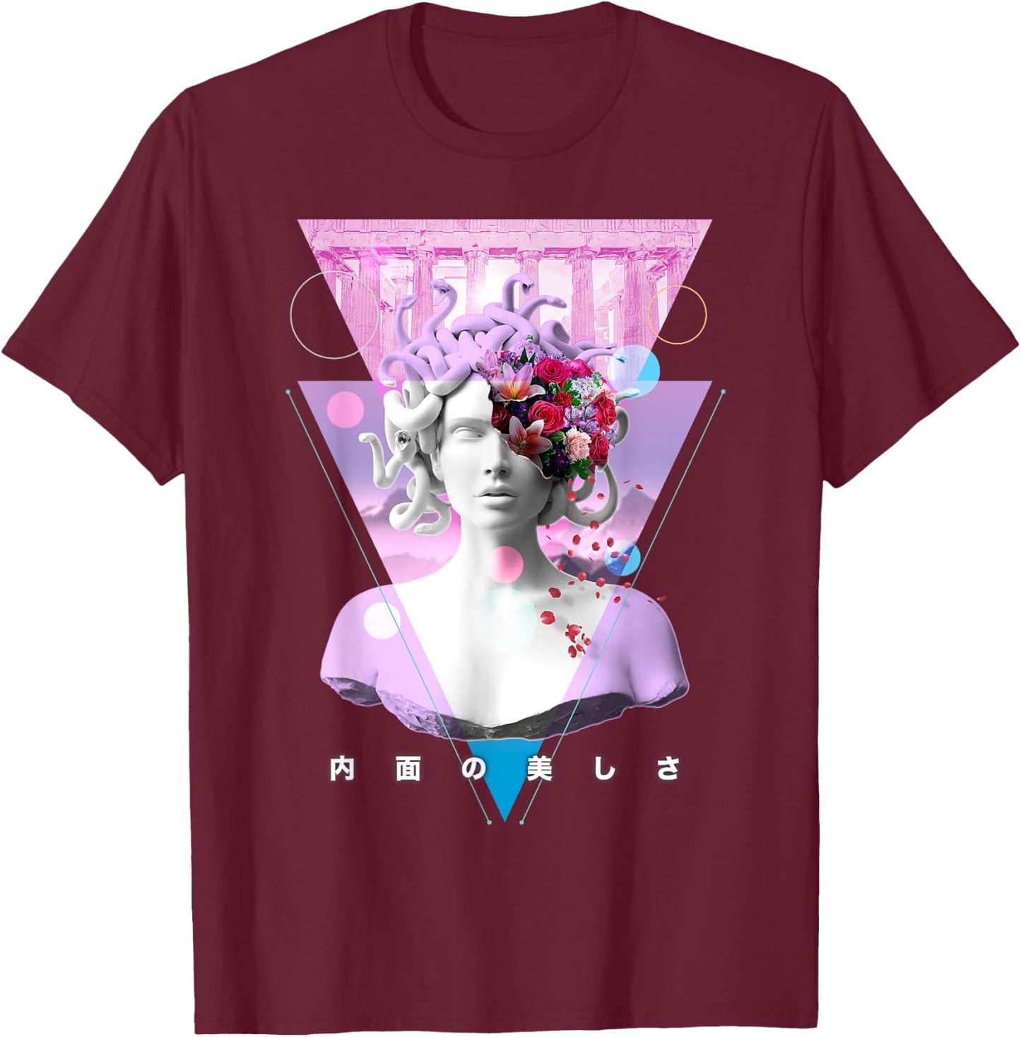 Vaporwave Medusa Statue Aesthetic Art Retro Japanese Otaku T-Shirt - T-Shirt | Maroon