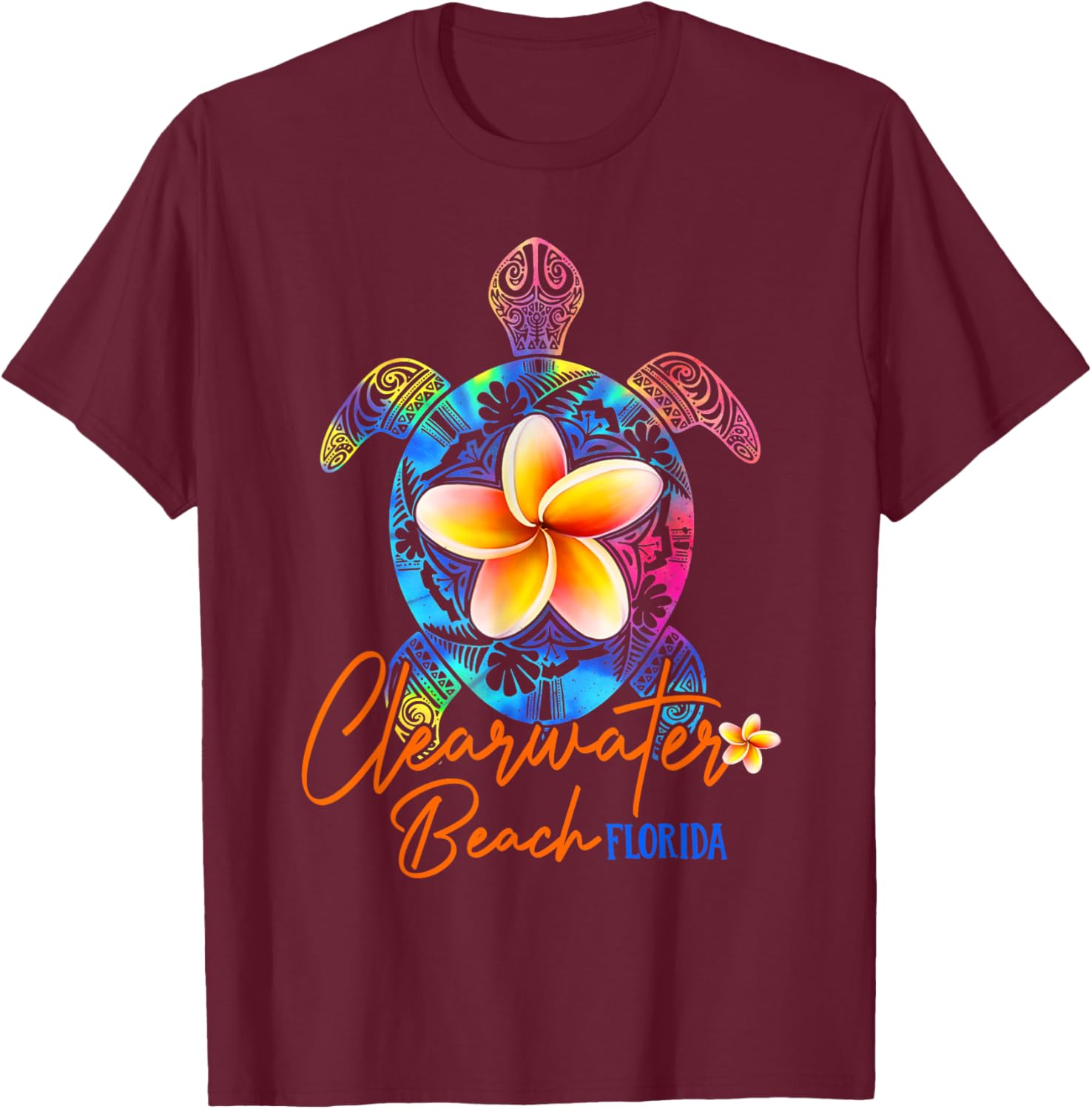 Clearwater Beach Florida Tie Dye Sea Turtle Vacation 2025 Women Girls Kids T-Shirt - T-Shirt | Maroon