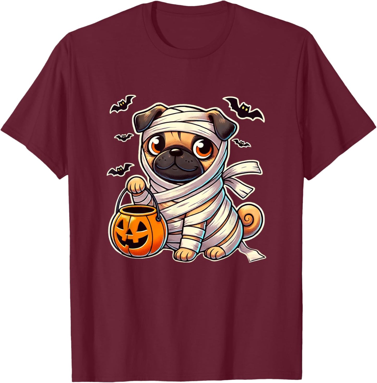 Pug Halloween Mummy Cute Pug Kids T-Shirt - T-Shirt | Maroon