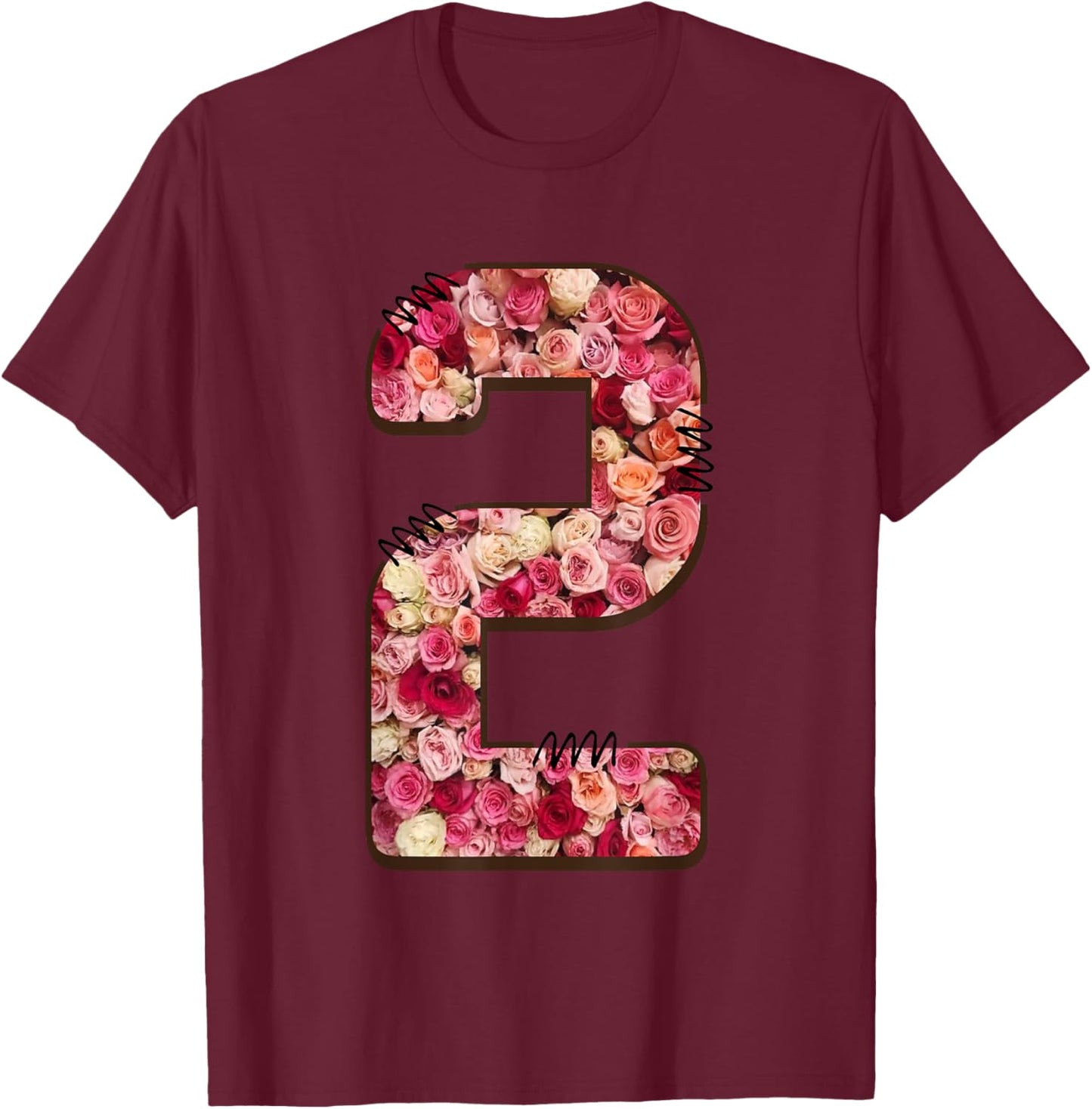 Floral Rose Number Two T-Shirt - T-Shirt | Maroon