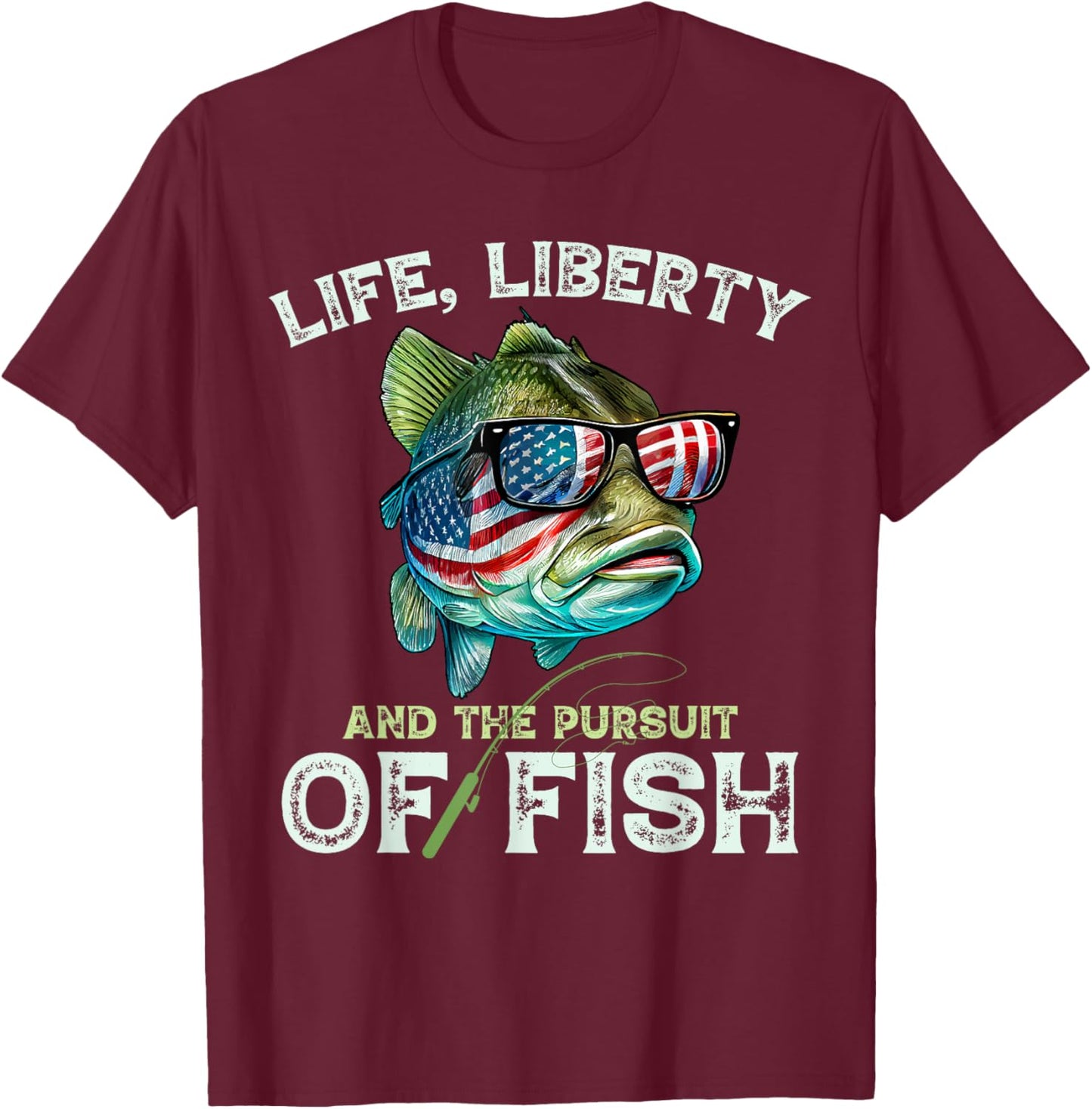 Bass Fish Fishing 4th Of July Fish American Flag Bass Dad Women Girls Kids Men T-Shirt - T-Shirt | Maroon