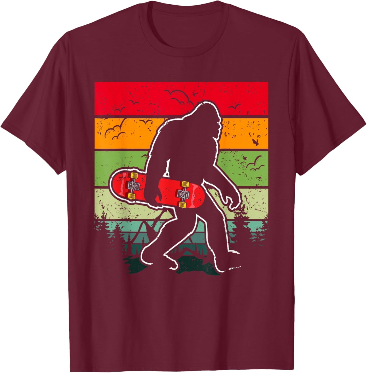 Longboard Bigfoot Skateboard & Sasquatch Fans Boys T-Shirt - T-Shirt | Maroon